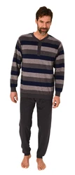 Normann Pyjama Herren Schlafanzug langarm Grau/Dunkelblau