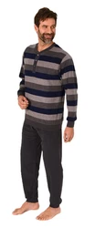 Normann Pyjama Herren Schlafanzug langarm Grau/Dunkelblau