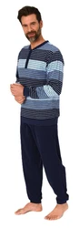 Normann Pyjama Herren Schlafanzug langarm Dunkelblau/Blau