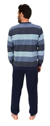 Normann Pyjama Herren Schlafanzug langarm Dunkelblau/Blau