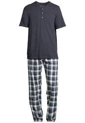 Schiesser Pyjama Night & Home Set Schlafanzug Grau/Blau/Dunkelblau