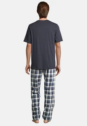 Schiesser Pyjama Night & Home Set Schlafanzug Grau/Blau/Dunkelblau