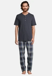 Schiesser Pyjama Night & Home Set Schlafanzug Dunkelblau/Grau/Blau