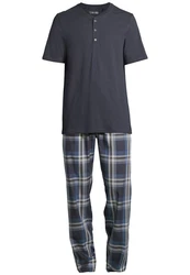 Schiesser Pyjama Night & Home Set Schlafanzug Dunkelblau/Grau/Blau