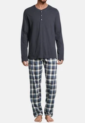 Schiesser Pyjama Night & Home Set Dunkelblau/Grau/Blau