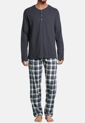 Schiesser Pyjama Night & Home Set Dunkelblau/Grau/Blau