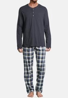 Schiesser Pyjama Night & Home Set Dunkelblau/Grau/Blau