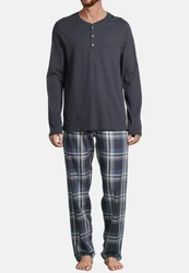 Schiesser Pyjama Night & Home Set Dunkelblau/Blau/Grau