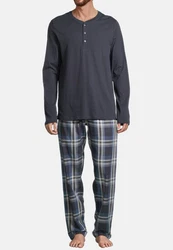 Schiesser Pyjama Night & Home Set Dunkelblau/Blau/Grau