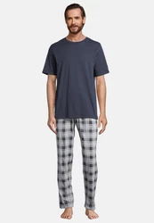 Schiesser Pyjama Night & Home Dunkelblau/Grau/Blau