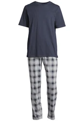 Schiesser Pyjama Night & Home Dunkelblau/Grau/Blau