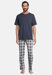 Schiesser Pyjama Night & Home Dunkelblau/Grau/Blau