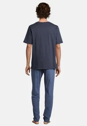 Schiesser Pyjama Night & Home Dunkelblau/Grau/Blau