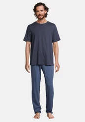 Schiesser Pyjama Night & Home Dunkelblau/Grau/Blau
