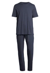Schiesser Pyjama Night & Home Dunkelblau/Grau/Blau/Dunkelgrau