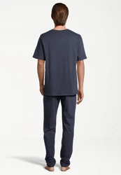 Schiesser Pyjama Night & Home Dunkelblau/Grau/Blau/Dunkelgrau