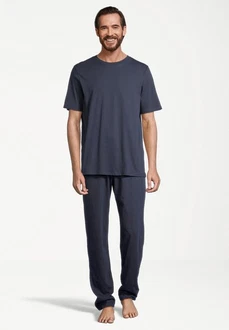 Schiesser Pyjama Night & Home Dunkelblau/Grau/Blau/Dunkelgrau