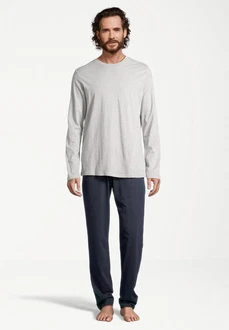 Schiesser Pyjama Night & Home Grau/Hellgrau/Khaki/Dunkelblau