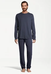 Schiesser Pyjama Night & Home Dunkelblau/Blau/Grau