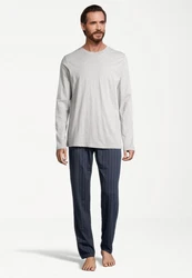 Schiesser Pyjama Night & Home Grau/Hellgrau/Dunkelblau/Khaki