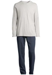 Schiesser Pyjama Night & Home Grau/Hellgrau/Dunkelblau/Khaki