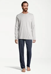 Schiesser Pyjama Night & Home Grau/Hellgrau/Dunkelblau/Khaki