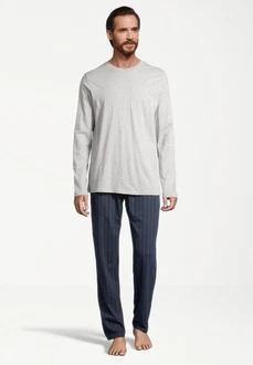 Schiesser Pyjama Night & Home Grau/Hellgrau/Dunkelblau/Khaki