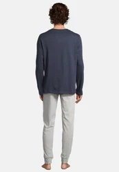 Schiesser Pyjama Night & Home Set Grau/Dunkelblau