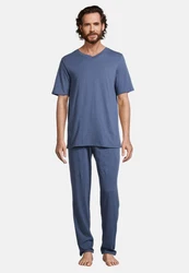 Schiesser Pyjama Night & Home Schlafanzug Blau/Grau/Hellblau/Dunkelblau