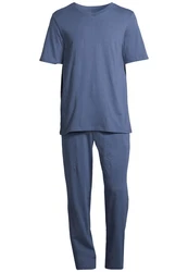 Schiesser Pyjama Night & Home Schlafanzug Blau/Grau/Hellblau/Dunkelblau