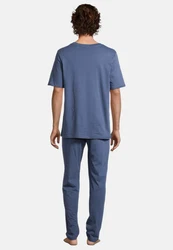 Schiesser Pyjama Night & Home Schlafanzug Blau/Grau/Hellblau/Dunkelblau