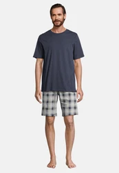 Schiesser Pyjama Night & Home Grau/Dunkelblau/Blau