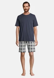 Schiesser Pyjama Night & Home Grau/Dunkelblau/Blau