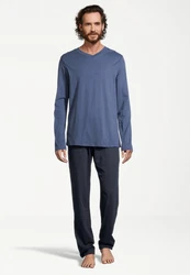 Schiesser Pyjama Night & Home (Set, 2 tlg) Dunkelblau/Grau/Blau