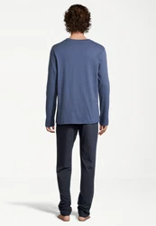 Schiesser Pyjama Night & Home (Set, 2 tlg) Dunkelblau/Grau/Blau