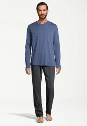 Schiesser Pyjama Night & Home (Set, 2 tlg) Dunkelblau/Grau