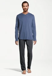 Schiesser Pyjama Night & Home (Set, 2 tlg) Dunkelblau/Grau
