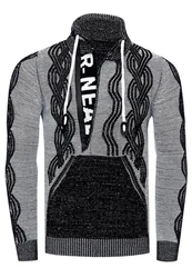 Rusty Neal Strickpullover Design Grau/Orange/Schwarz/Braun/Gelb/Grün