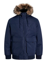 Jack & Jones Bomberjacke JJCONSTRUCT FAUX FUR BOMBER Dunkelblau/Blau