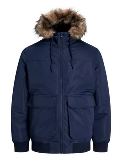 Jack & Jones Bomberjacke JJCONSTRUCT FAUX FUR BOMBER Dunkelblau/Blau