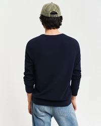 Gant Rundhalspullover COTTON WOOL RIB C-NECK Dunkelblau/Blau/Hellblau/Schwarz