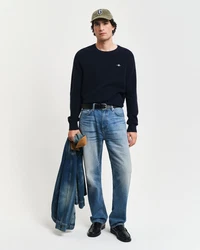 Gant Rundhalspullover COTTON WOOL RIB C-NECK Dunkelblau/Blau/Hellblau/Schwarz