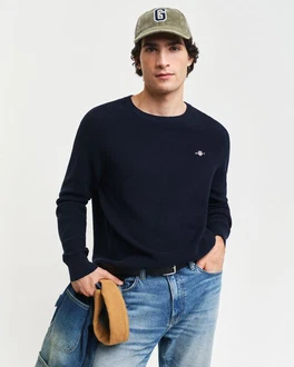 Gant Rundhalspullover COTTON WOOL RIB C-NECK Dunkelblau/Blau/Hellblau/Schwarz Gant Rundhalspullover COTTON WOOL RIB C-NECK Dunkelblau/Blau/Hellblau/Schwarz