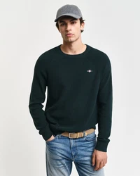 Gant Rundhalspullover COTTON WOOL RIB C-NECK Dunkelgrün/Grün