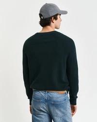 Gant Rundhalspullover COTTON WOOL RIB C-NECK Dunkelgrün/Grün