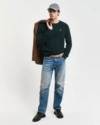 Gant Rundhalspullover COTTON WOOL RIB C-NECK Dunkelgrün/Grün
