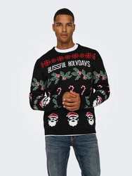 ONLY & SONS Pullover ONSXMAS REG 5 ALLOVER CREW KNIT Schwarz/Rot/Beige