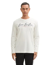 TOM TAILOR Langarmshirt mit Logo-Print Weiß/Khaki/Beige/Schwarz