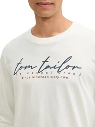 TOM TAILOR Langarmshirt mit Logo-Print Weiß/Khaki/Beige/Schwarz