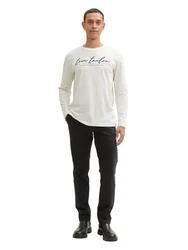 TOM TAILOR Langarmshirt mit Logo-Print Weiß/Khaki/Beige/Schwarz